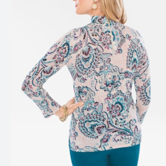 NWT CHICO’S Paisley Lace-Print Mock-Neck Pullover Size M (Chico’s Size 1) - Picture 3 of 7